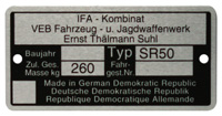 Bild vom Artikel Aluminium Typenschild (Nachbau-Rahmenplakette) passend f. SR50