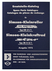 Bild vom Artikel Simson Ersatzteilkatalog f. Schwalbe KR51-1/SR4-2 (Ausgabe 1975)