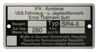 Bild vom Artikel Aluminium Typenschild (Nachbau-Rahmenplakette) passend f. SR4-3