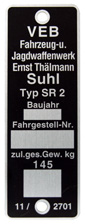 Bild vom Artikel Aluminium Typenschild (Nachbau-Rahmenplakette) passend f. SR2