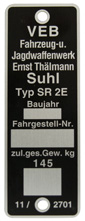 Bild vom Artikel Aluminium Typenschild (Nachbau-Rahmenplakette) passend f. SR2E