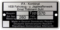 Bild vom Artikel Aluminium Typenschild (Nachbau-Rahmenplakette) passend f. S70