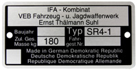 Bild vom Artikel Aluminium Typenschild (Nachbau-Rahmenplakette) passend f. SR4-1