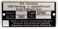 Bild vom Artikel Aluminium Typenschild (Nachbau-Rahmenplakette) passend f. SR80