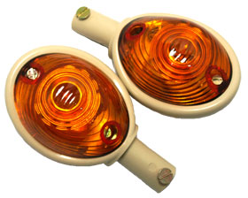 Bild vom Artikel Set Blinker, Lenkerblinkleuchten f. Vogelserie vorne (Glas orange, Gehäuse beige) rund kpl.