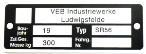 Bild vom Artikel Typenschild pass. f. Motorroller SR56 (Nachbau-Rahmenplakette)