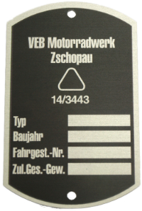 Bild vom Artikel Typenschild pass. f. RT125-1, RT125-2, RT125-3 (Nachbau-Rahmenplakette)